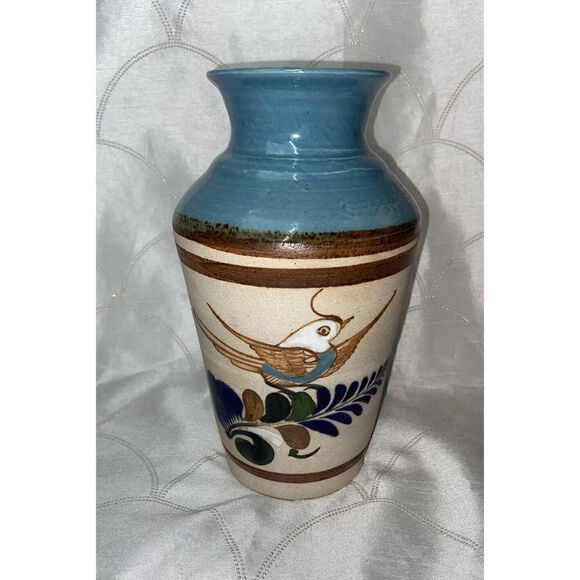 Vintage Tonala Mexican Folk Art Sandstone vase Bird signed Mexico‎ - Picture 2 of 10